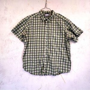 Columbia Men Button Up‎ Shirt X Large Green Plaid Pocket Short Sleeve Collar